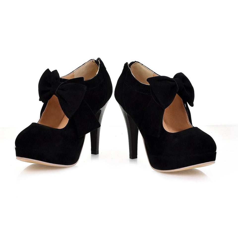 Milesline Fashion Vintage Womens Small Bowtie Platform Pumps Ladies Sexy High.