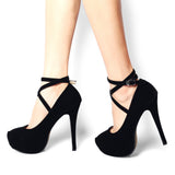 OCHENTA Women's Ankle Strap Platform Pump Party Dress High Heel