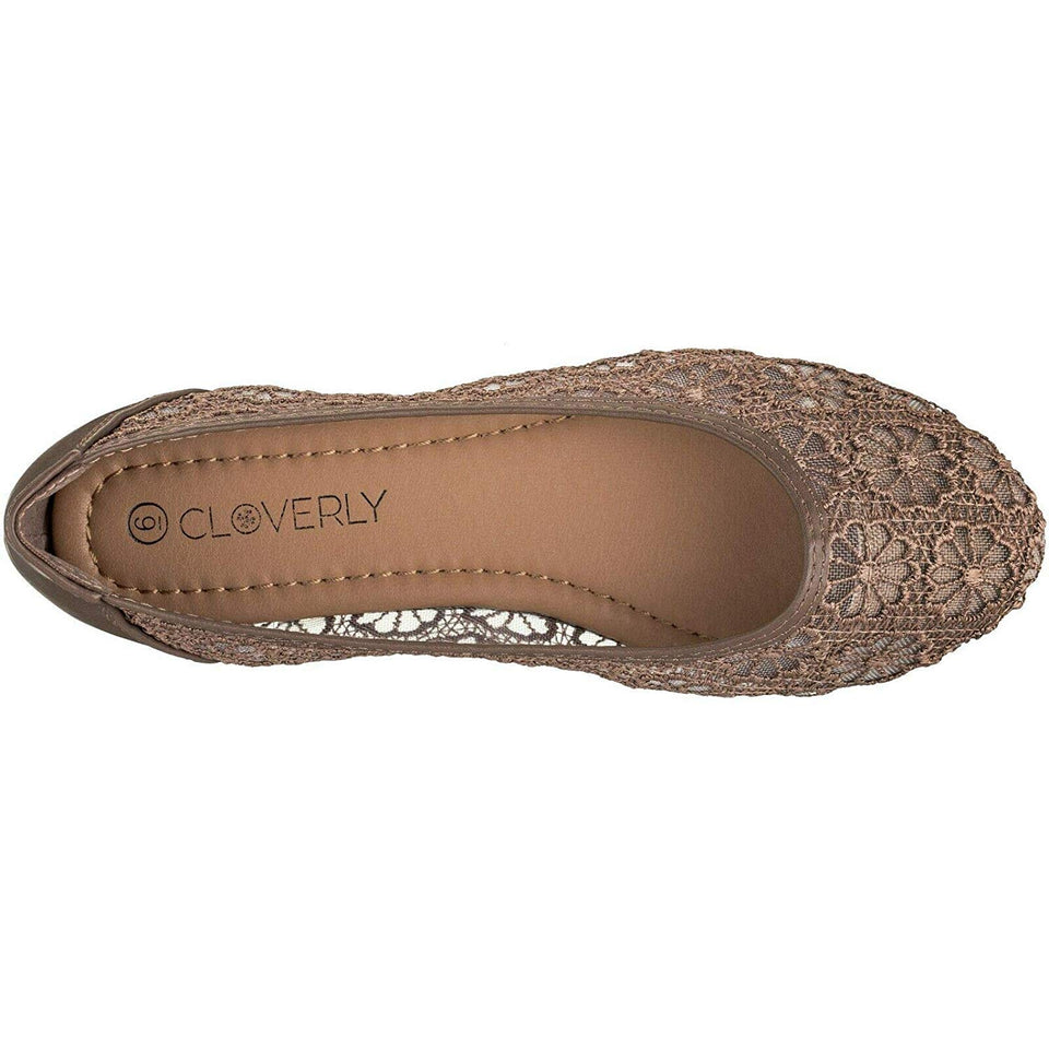 CLOVERLY Women's Ballet Shoe Floral Breathable Crochet Lace Ballet Flats