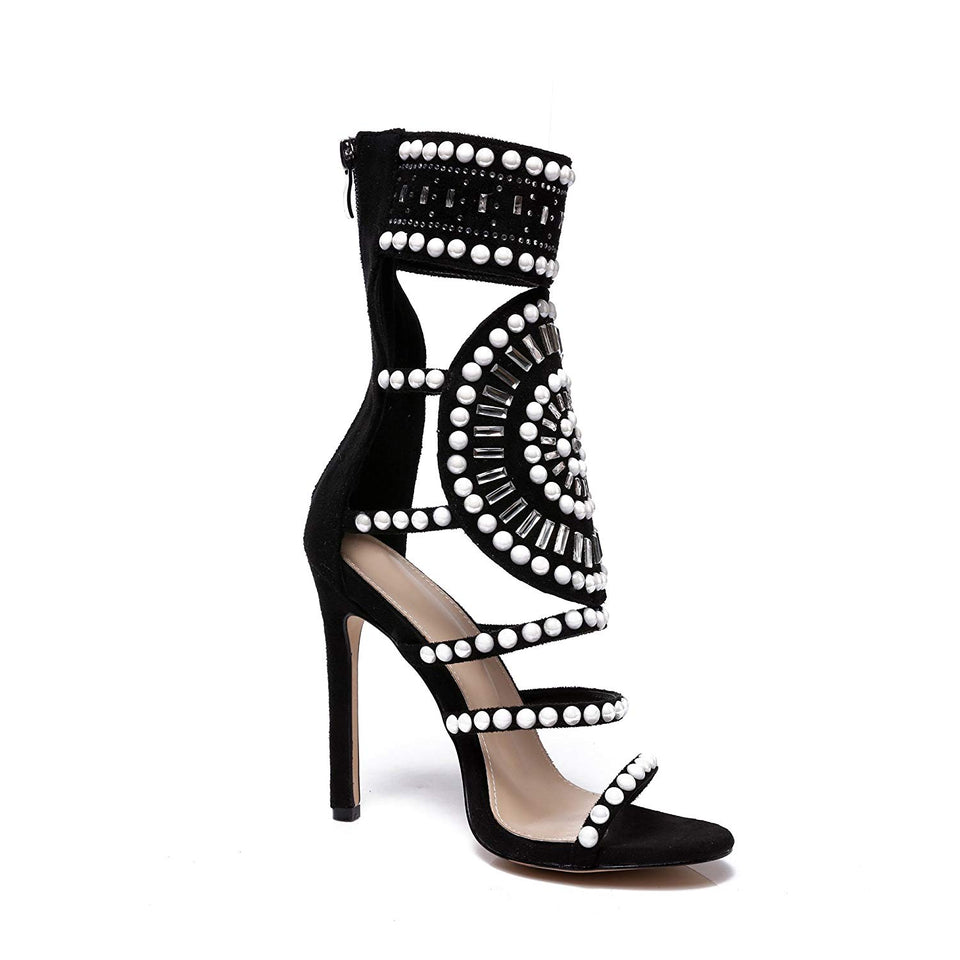 azmodo Strappy High Stiletto Heel Dress Gladiator Peep Toe Sandals Apricot Color