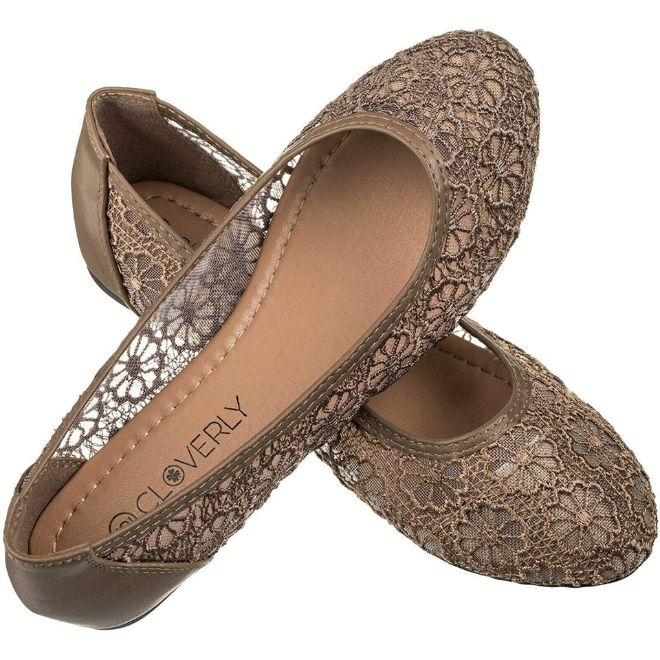 CLOVERLY Women's Ballet Shoe Floral Breathable Crochet Lace Ballet Flats